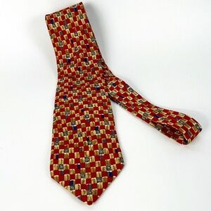 Gorgeous Paul Fredrick Silk Tie red/gold/blue Hand Made in USA of Italian Silk